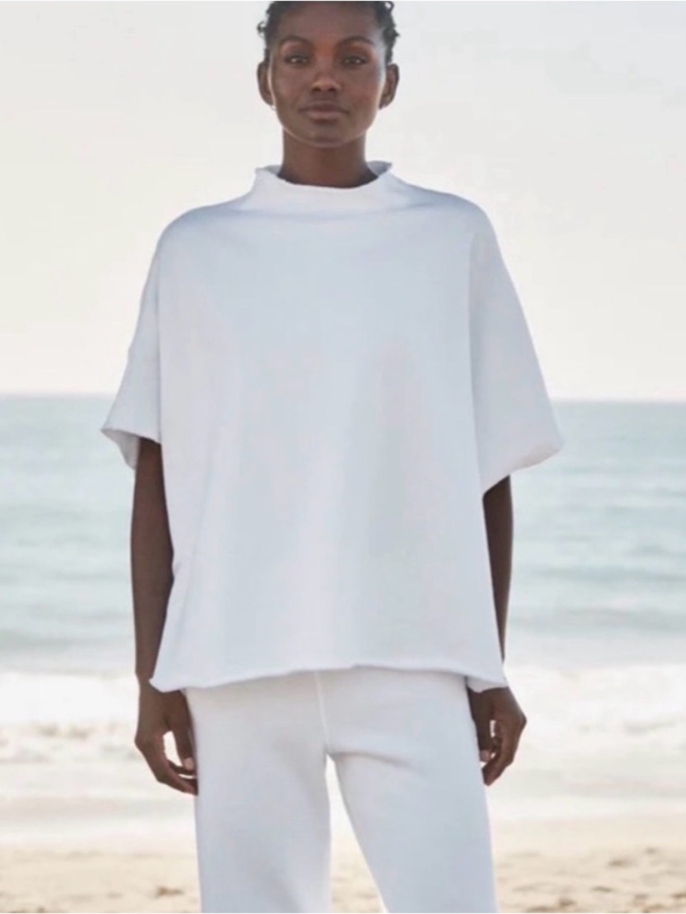 Frank and Eileen Audrey Triple Fleece Funnel Neck Capelet Top White OS